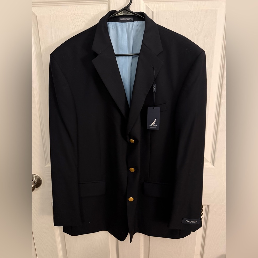 NAUTICA NWT 100% Wool Men’s Black/Blue Suit Blazer 48R